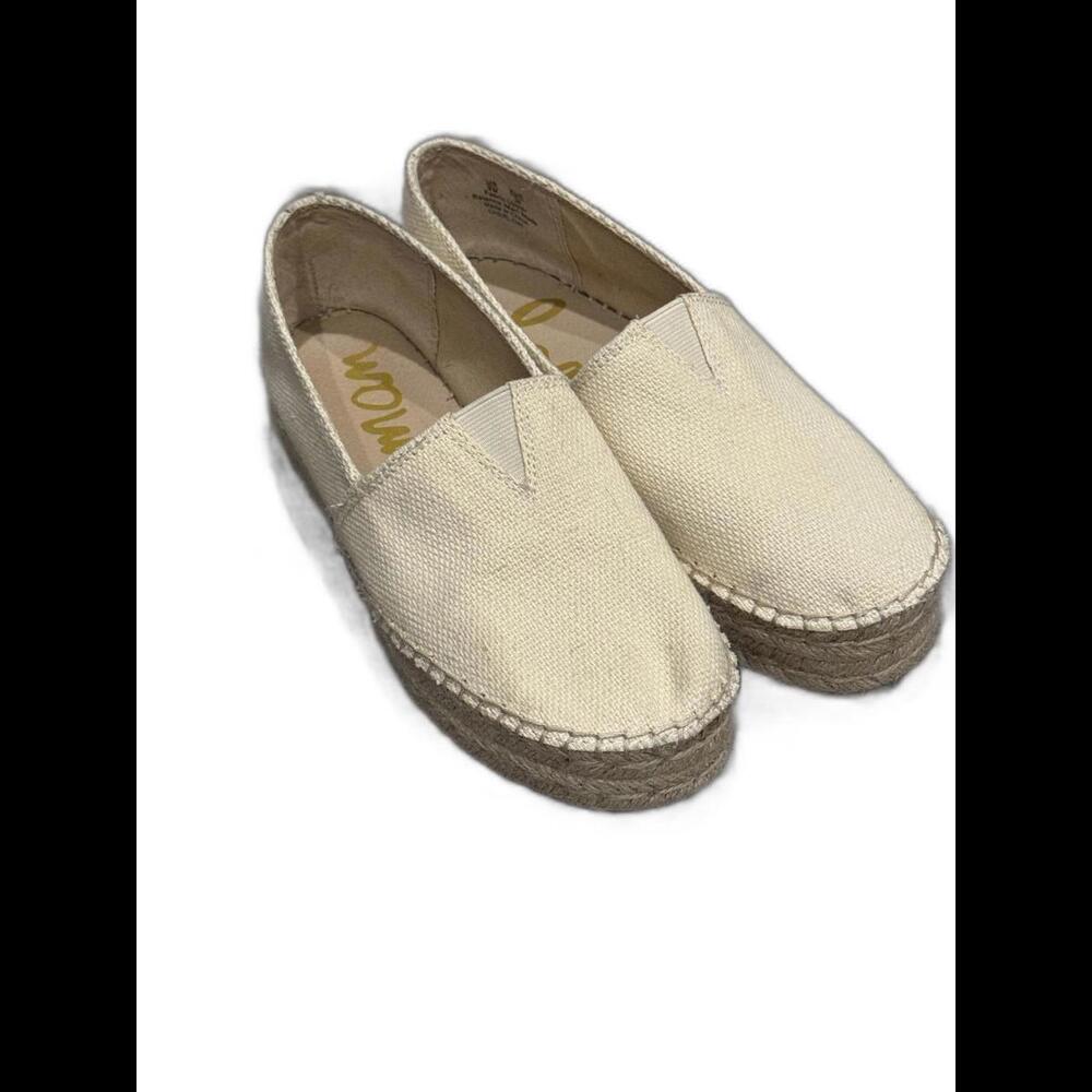 Sam Edelman Ivory Canvas Slip On Platform Espadrilles
